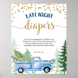 Póster Winter Blue Truck Baby Shower Late Night Diapers