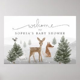 Póster Winter Boho Woodland Baby Shower Poster Sign