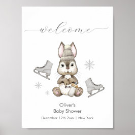 Póster Winter Bunny Ice Skate Baby Shower Welcome