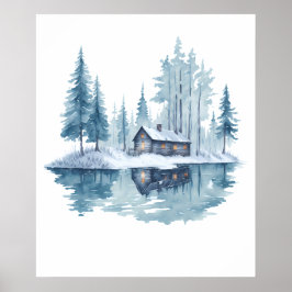 Póster Winter Cabin Retreat pintura acuarela