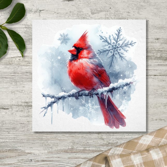 Póster Winter Cardinal with Snowflakes on Icy Branch (Subido por el creador)