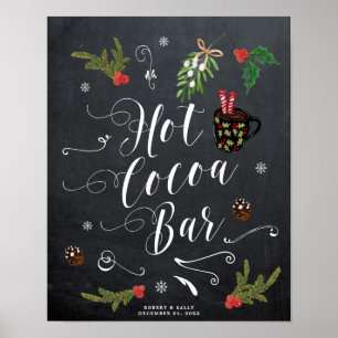Póster winter christmas hot cocoa bar sign holly
