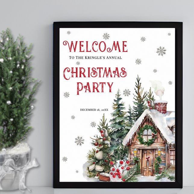 Póster Winter Christmas Party Welcome Sign (Festive Winter Christmas Party Welcome Sign)