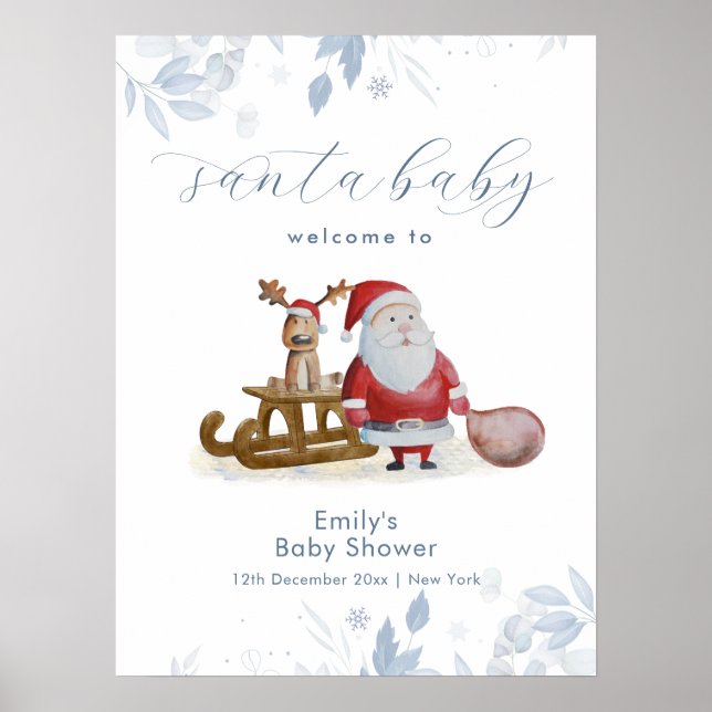 Póster Winter Christmas Santa Baby Shower Welcome Sign  (Frente)