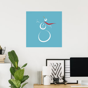 Póster Winter Cyan Cute Snowman