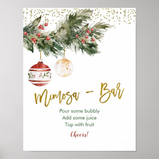 Póster Winter Deck the Halls Bridal Shower Mimosa Bar (Frente)