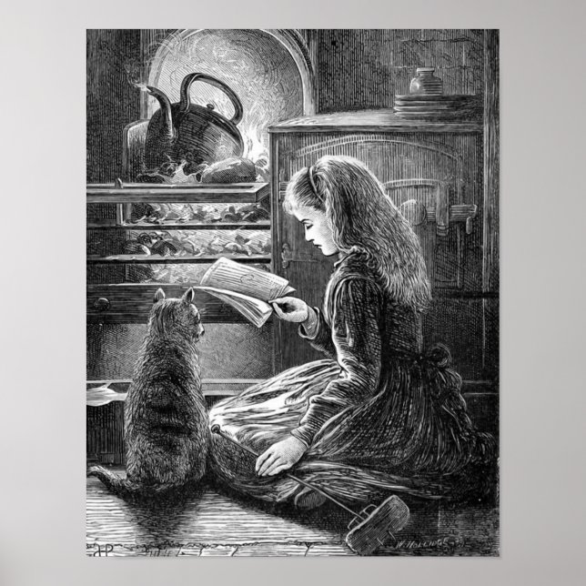 Póster Winter Evening Vintage Illustration (Frente)