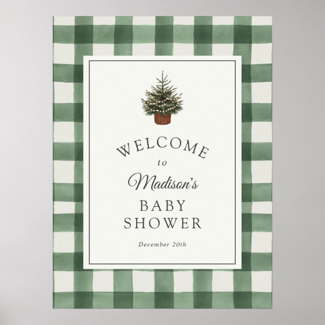 Póster Winter Evergreen and Plaid Baby Shower Welcome (Frente)