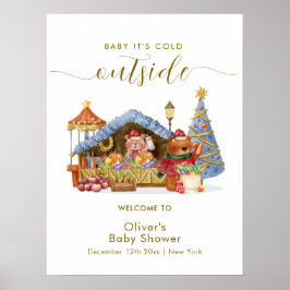 Póster Winter Farmer Market Bear Baby Shower Welcome
