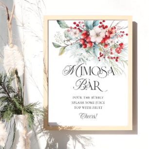 Póster Winter Floral Bridal Shower Mimosa Bar