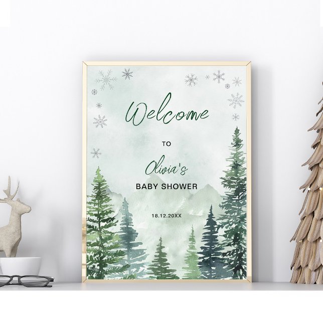 Póster Winter Forest Baby Shower Welcome (Subido por el creador)