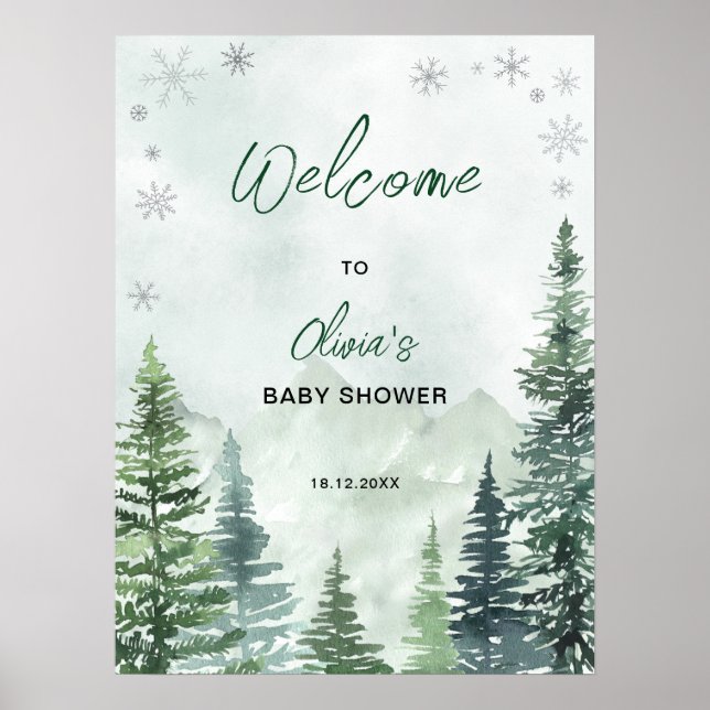 Póster Winter Forest Baby Shower Welcome (Frente)