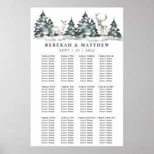 Póster Winter Forest Wonderland with Deer Seating Chart