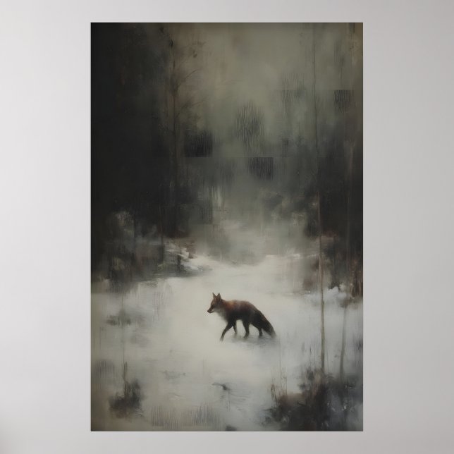 Póster Winter Fox Art Printable Moody Woodland Animal (Frente)