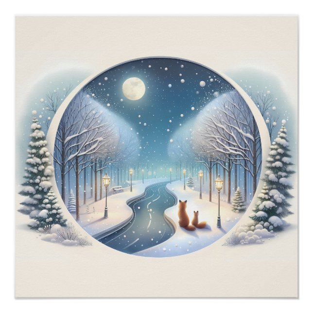 Póster Winter Foxes by Moonlit Snowy River (Anverso)