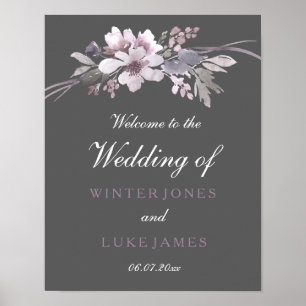 Póster Winter Gray Floral Watercolor Wedding Poster