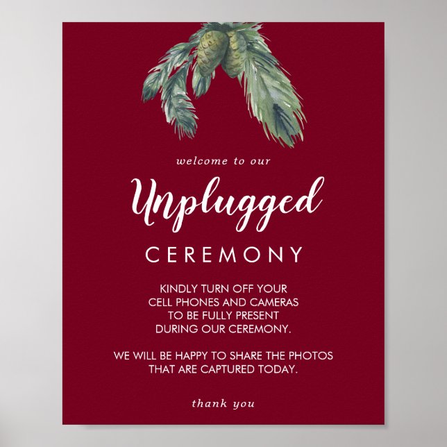 Póster Winter Greenery Burgundy Wedding Unplugged  (Frente)