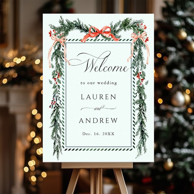 Póster Winter Greenery Garland Wedding Welcome Mint Green (Subido por el creador)