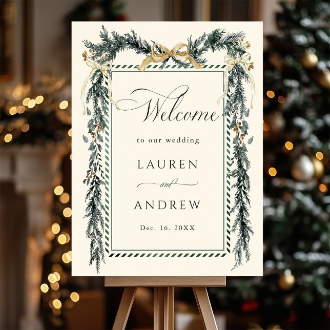 Póster Winter Greens Garland Wedding Welcome Ivory (Subido por el creador)