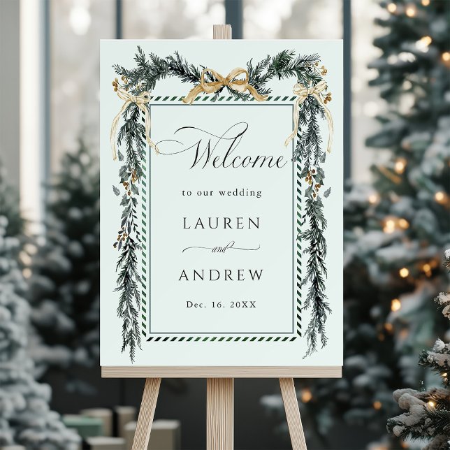 Póster Winter Greens Garland Wedding Welcome Mint Green (Subido por el creador)