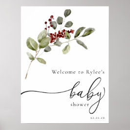 Póster Winter Holly Branch Baby Shower Welcome Foam Board