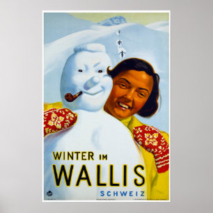 Póster Winter im Wallis, Schweiz, Poster de esquí