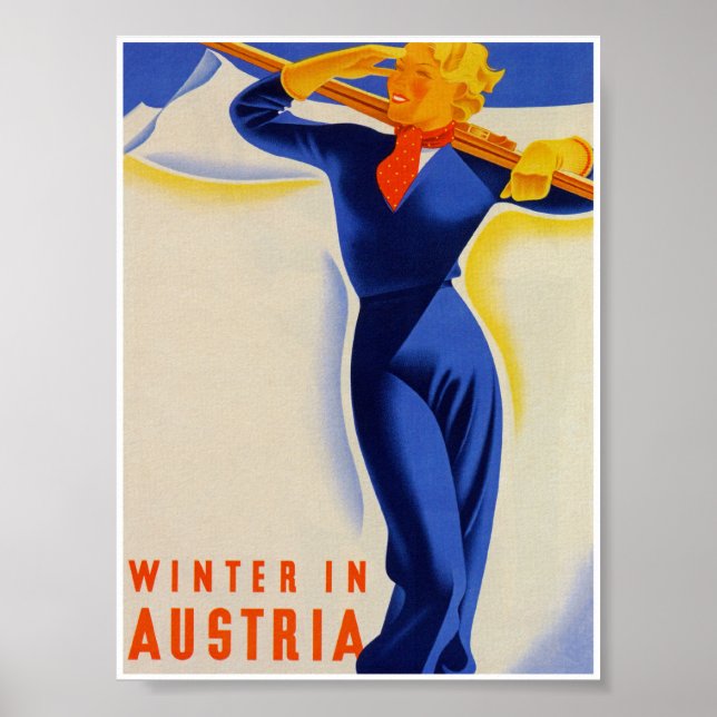 Póster Winter in Austria Vintage Travel Poster (Frente)