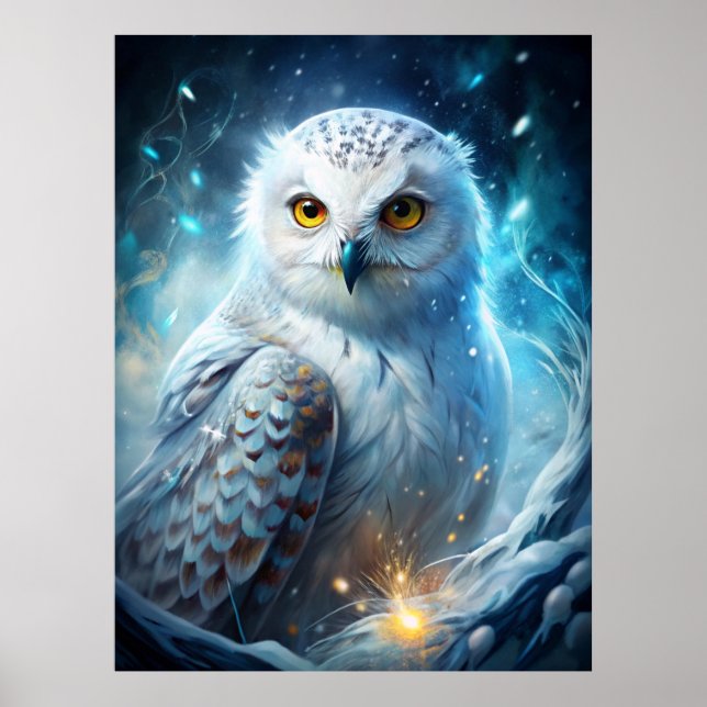 Póster Winter Magic Snowy Owl – Mystical Blue Forest (Frente)