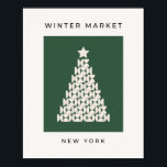 Póster Winter Market 07 Vintage Green Christmas Tree<br><div class="desc">Vintage Christmas Tree Abstract Illustration - Cream White Christmas Tree on Green Background - Typography: Winter Market New York.</div>
