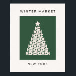 Póster Winter Market 07 Vintage Green Christmas Tree<br><div class="desc">Vintage Christmas Tree Abstract Illustration - Cream White Christmas Tree on Green Background - Typography: Winter Market New York.</div>