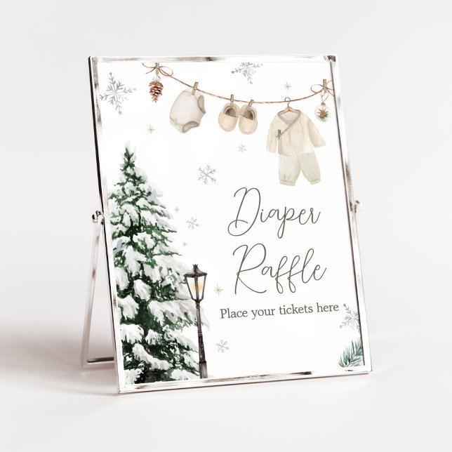 Póster Winter Merry Little Baby Clothes Diaper Raffle (Merry Little Winter Baby Clothes Baby Shower Diaper Raffle Sign)