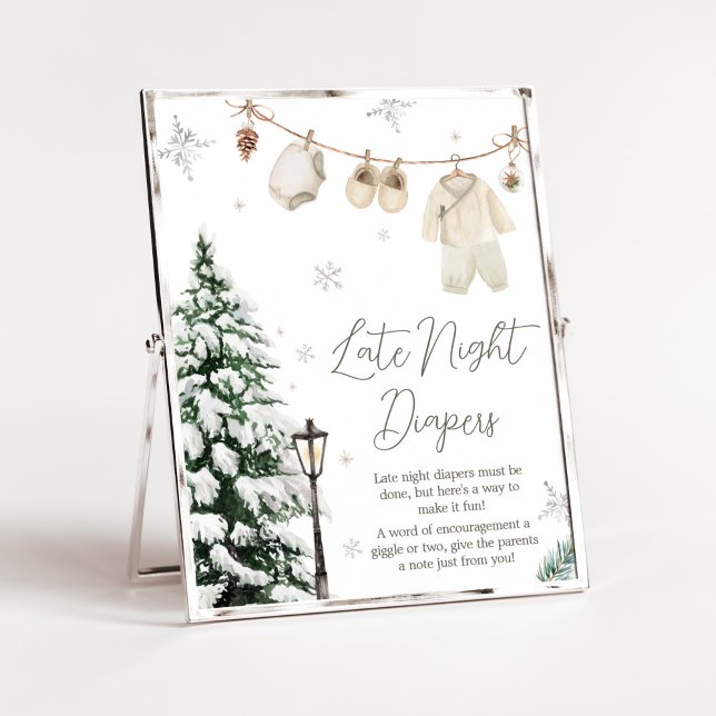 Póster Winter Merry Little Baby Clothes Tarde Noche Diape (Merry Little Winter Baby Clothes Baby Shower Late Night Diapers Sign)