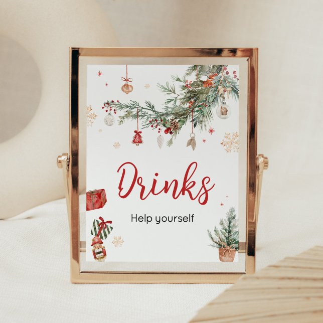 Póster Winter Merry Little Navidades Bebe Baby Shower (Merry Little Winter Christmas Baby Shower Drinks Sign)