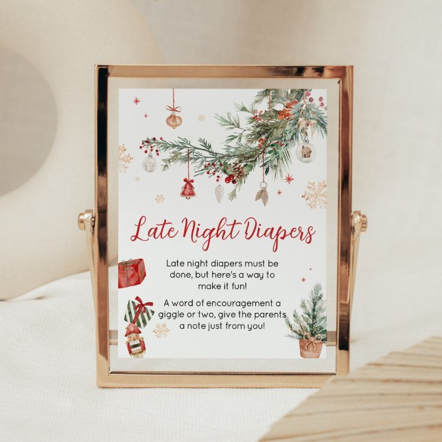 Póster Winter Merry Little Navidades Diapers nocturnos (Merry Little Winter Christmas Baby Shower Late Night Diapers Sign)