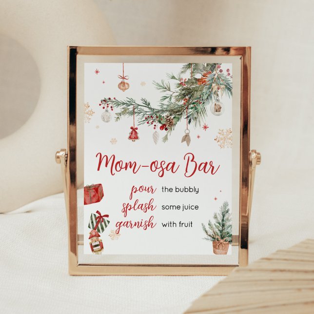 Póster Winter Merry Little Navidades Mom Osa Bar (Merry Little Winter Christmas Baby Shower Mom Osa Bar Sign)