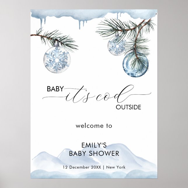 Póster Winter Mountain Snowflake Baby Shower Welcome  (Frente)