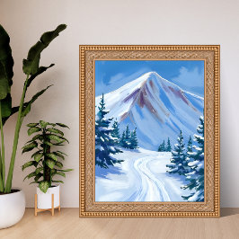 Póster Winter Mountain Watercolor Snow Nature Landscape