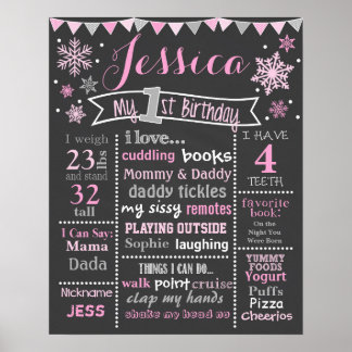 Póster Winter Onederland Birthday Chalkboard - Chica