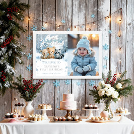 Póster Winter Onederland Blue First Photo Welcome Sign