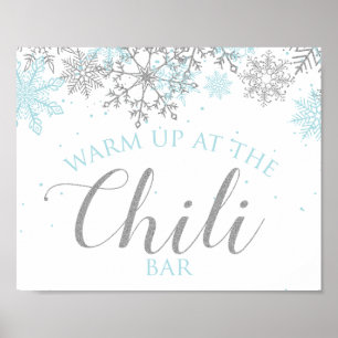 Póster Winter Onederland Chili Bar Rótulo Blue Snowflakes