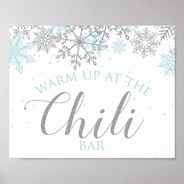 Póster Winter Onederland Chili Bar Rótulo Blue Snowflakes (Frente)