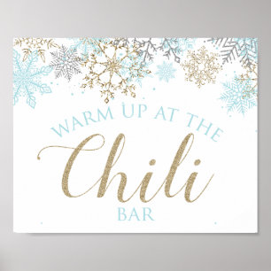 Póster Winter Onederland Chili Bar Rótulo Blue Snowflakes