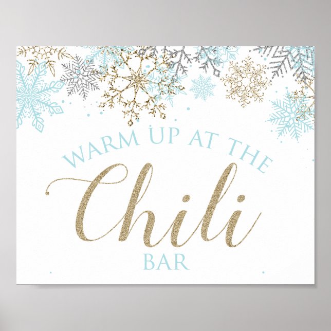 Póster Winter Onederland Chili Bar Rótulo Blue Snowflakes (Frente)