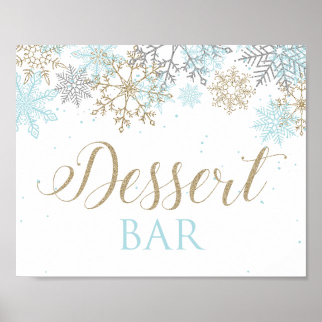 Póster Winter Onederland Dessert Bar Rótulo Blue Snowflak (Frente)