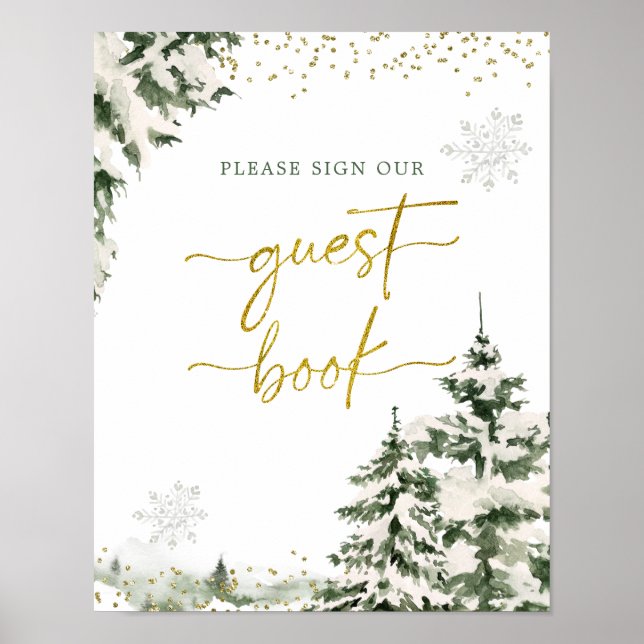 Póster Winter Onederland Forest Birthday Guest Book (Frente)