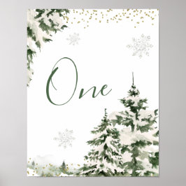 Póster Winter Onederland Forest Número de Mesa de Cumplea