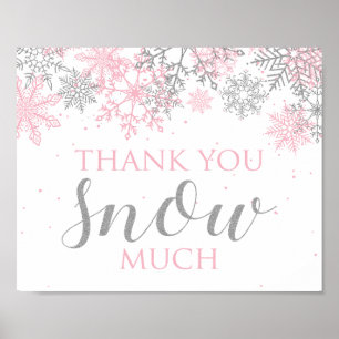 Póster Winter Onederland Gracias copo de nieve plateado y