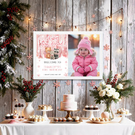 Póster Winter Onederland Pink First Photo Welcome Sign