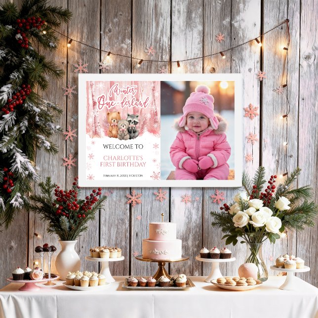 Póster Winter Onederland Pink First Photo Welcome Sign (Subido por el creador)