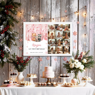 Póster Winter Onederland Pink My First Year Photo Sign